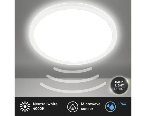 LED Sensor Plafondlamp IP44 18W 2400 lm 4000 K HxØ 3x29 cm Slank Wit + Achtergrondverlichting
