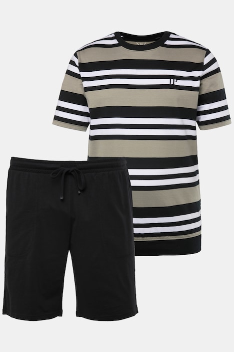 Schlafanzug, kurzer Zweiteiler, Bauchfit, Ringel, bis 8 XL