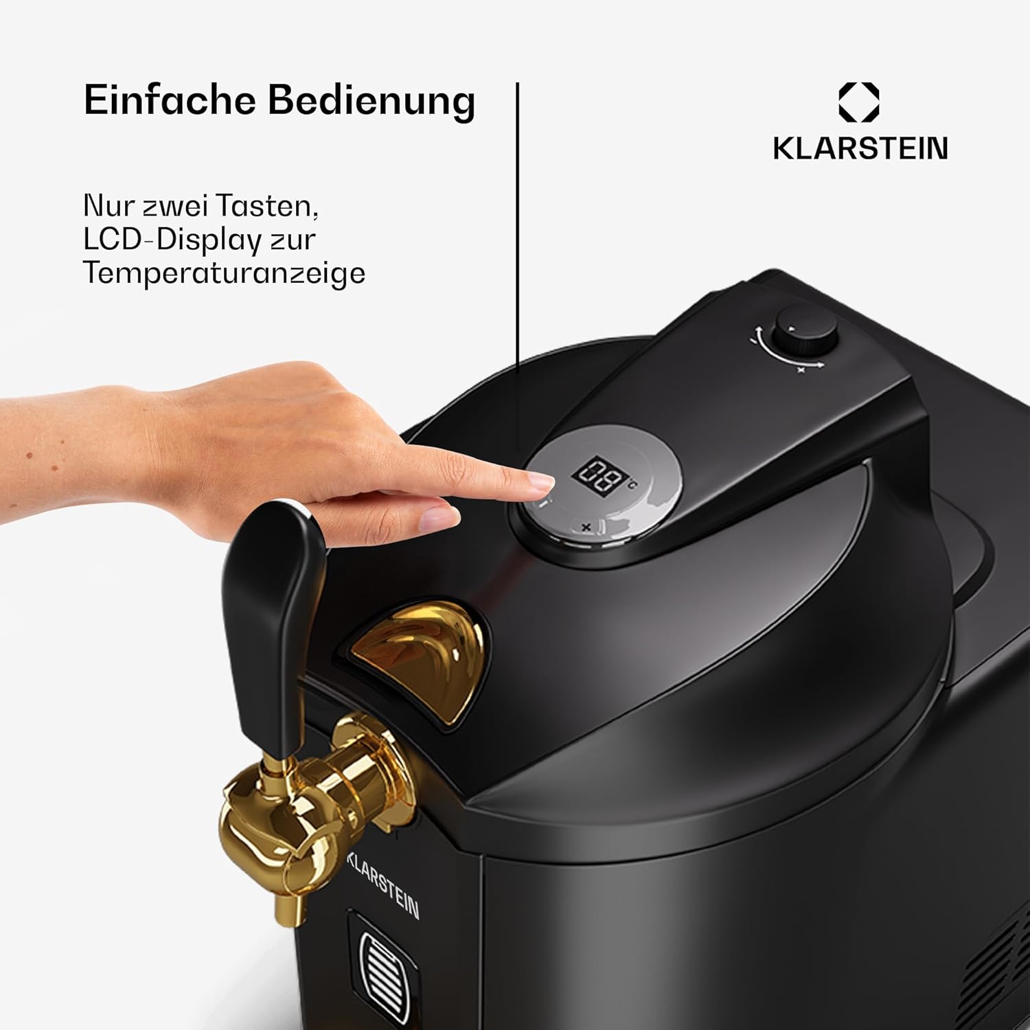 Klarstein Zapfanlage mit Kühlung - Bierzapfanlage 5L Fass, UltraFast Cooling, Einstellbare Temperatur, CO2-Kartuschensystem, LCD-Anzeige, Schwarz-Gold