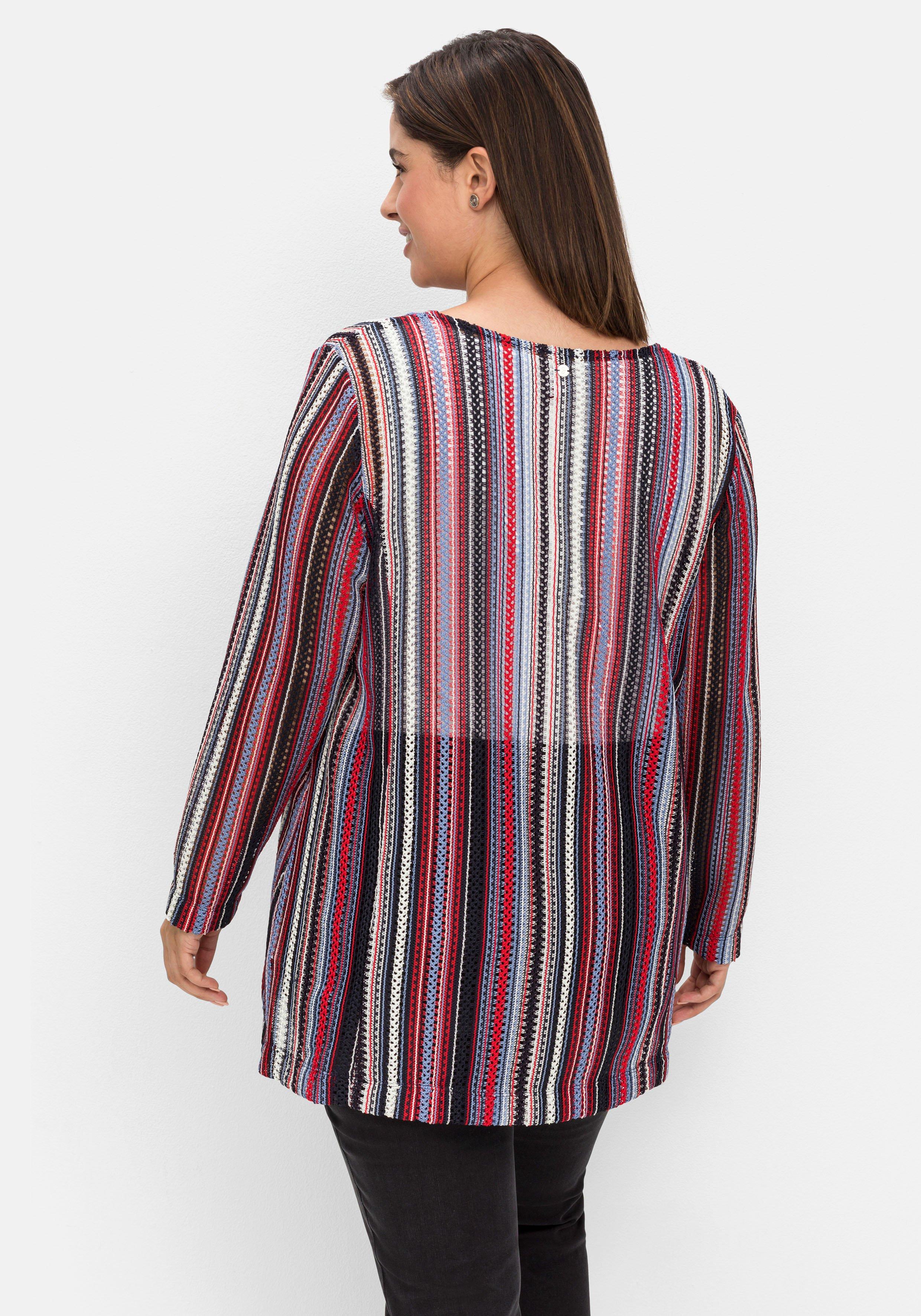 Shirtjacke in Häkel-Optik, V-Ausschnitt mit Bindeband