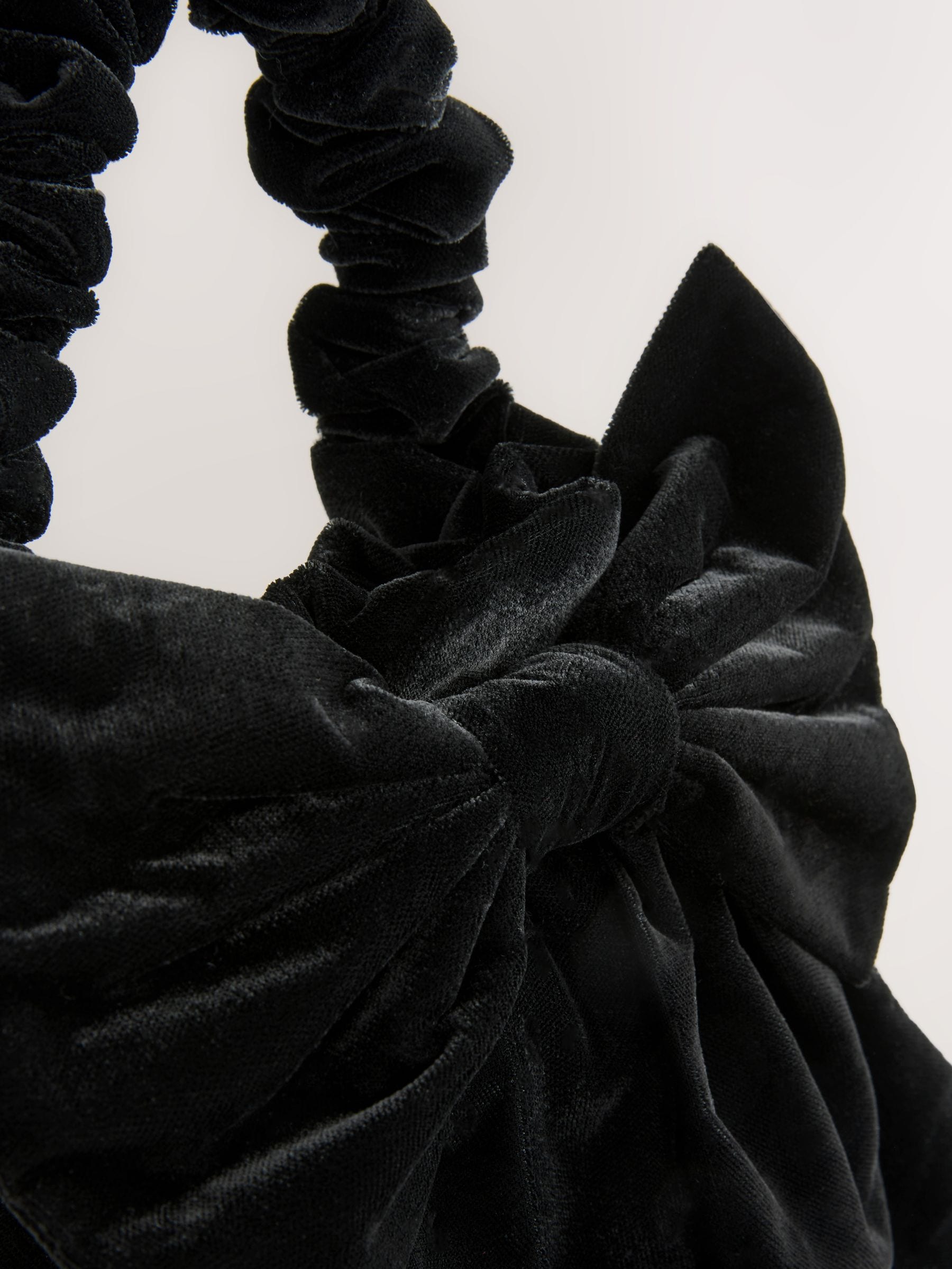 Zwart - Fluwelen handtas met strikdetail