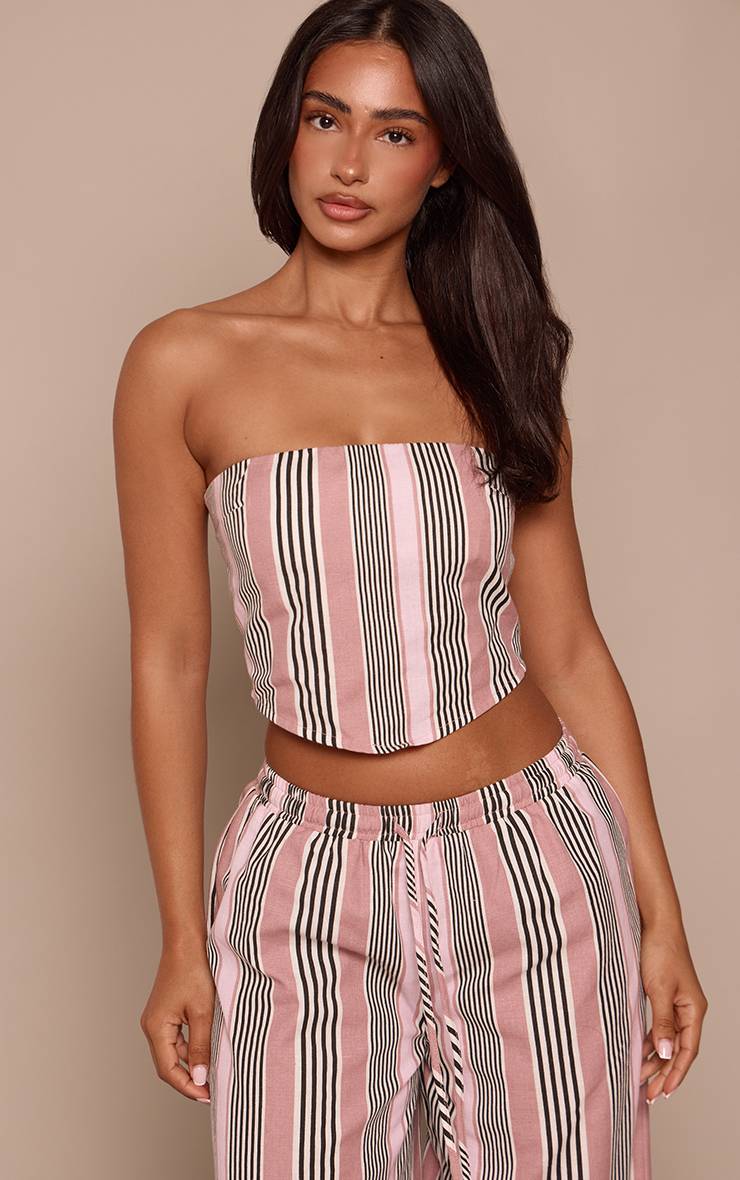 Rose Bébé Haut Bandeau À Rayures Roses En Lin Petite Taille Coordonné