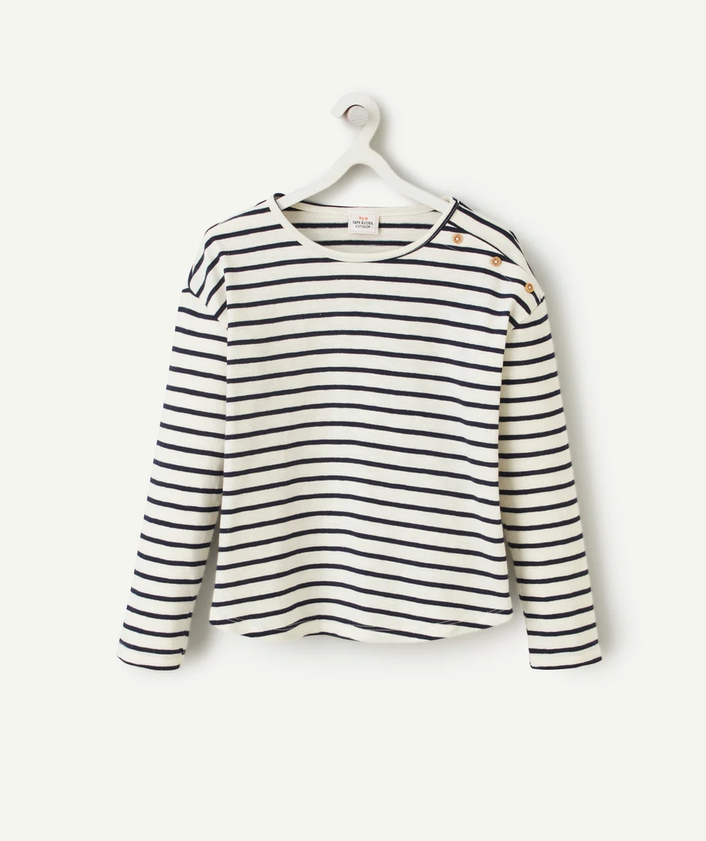 T-SHIRT MANCHES LONGUES FILLE EN COTON BIO RAYÉ MARINE