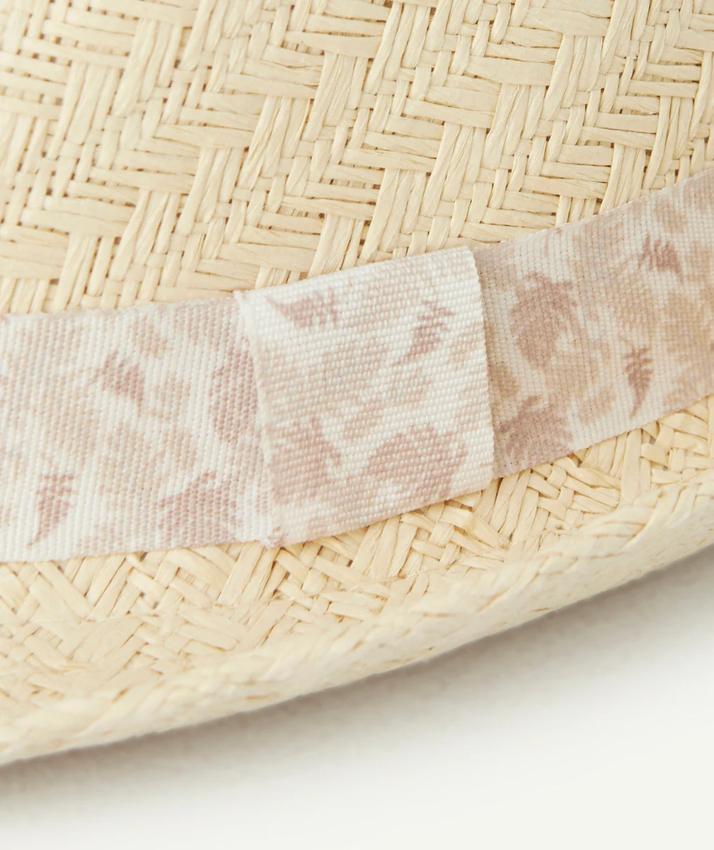 CHAPEAU DE PAILLE BÉBÉ GARÇON AVEC BANDE DE TISSU IMPRIMÉ FEUILLE