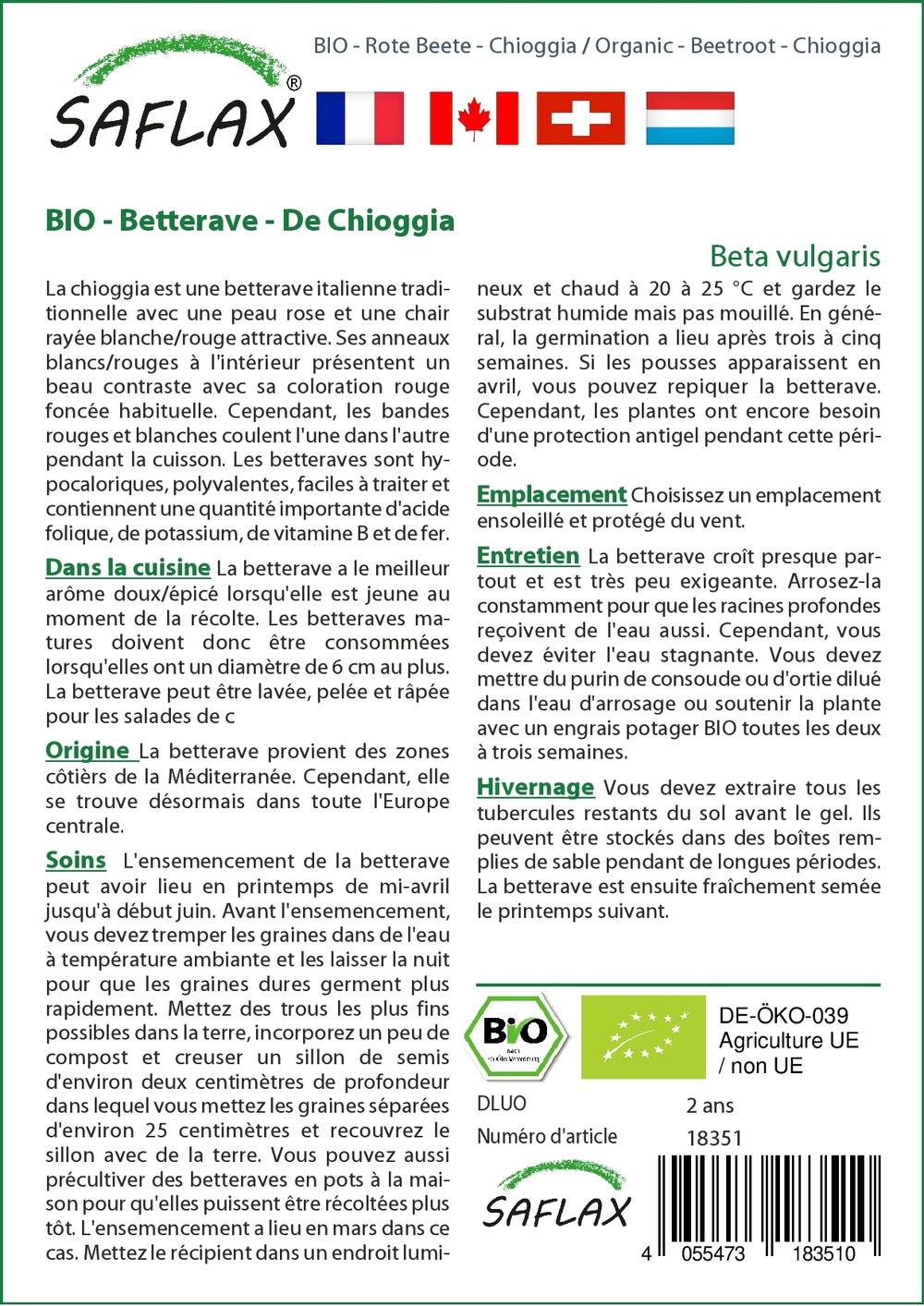 Jardin dans le sac - bio - betterave - de chioggia - 70 graines - beta vulgaris