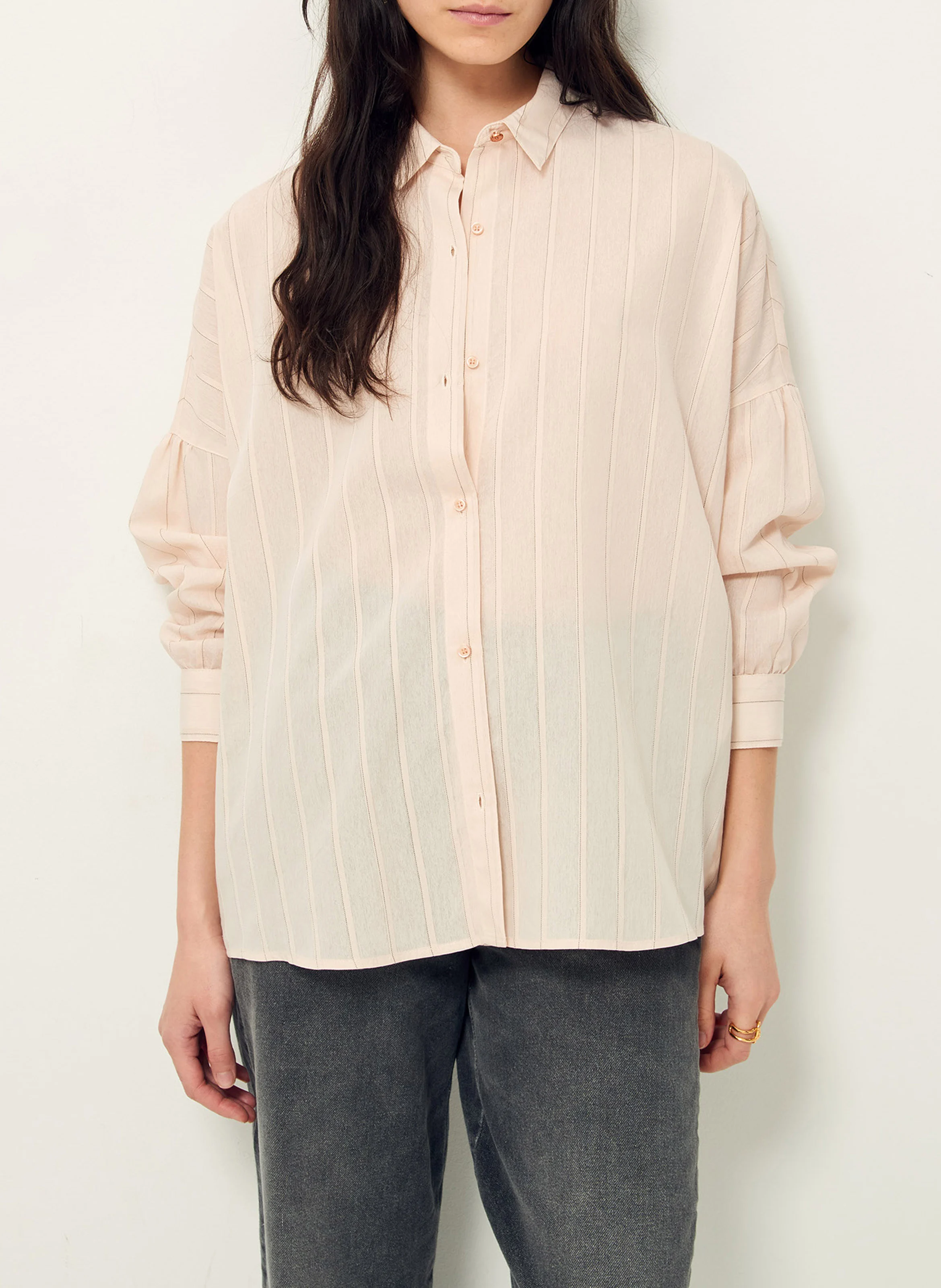 BOTAN - Chemise col classique rayée en coton mélangé | Beige