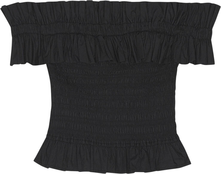 Ganni Cotton Poplin Off-shoulder Smock To Black
