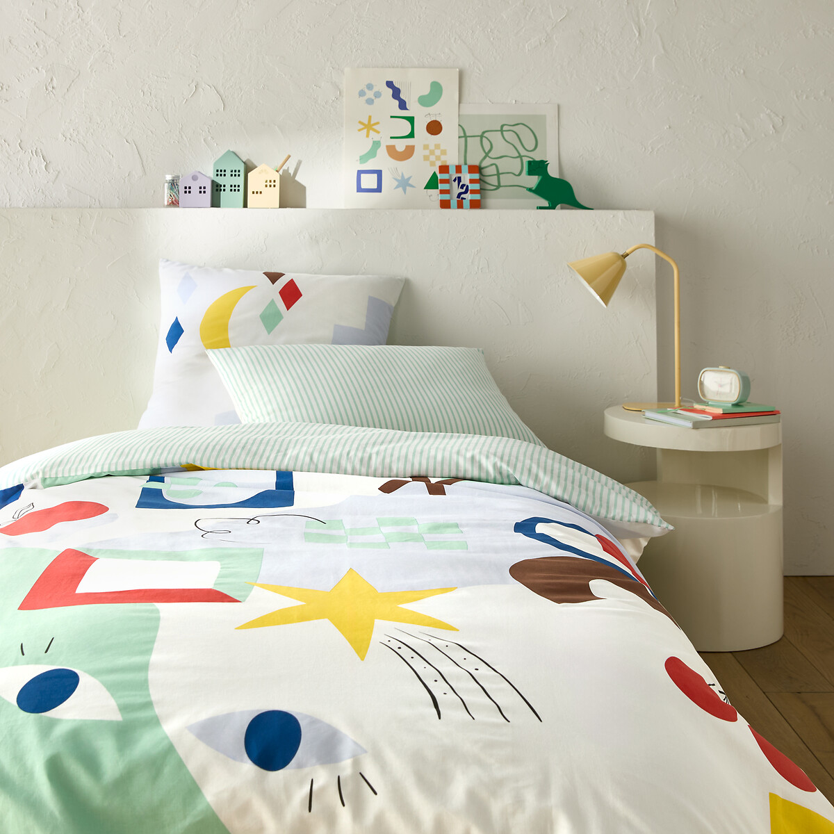 LA REDOUTE INTERIEURS<br>Conjunto de cama 50% algodão reciclado, fronha quadrada, Olias