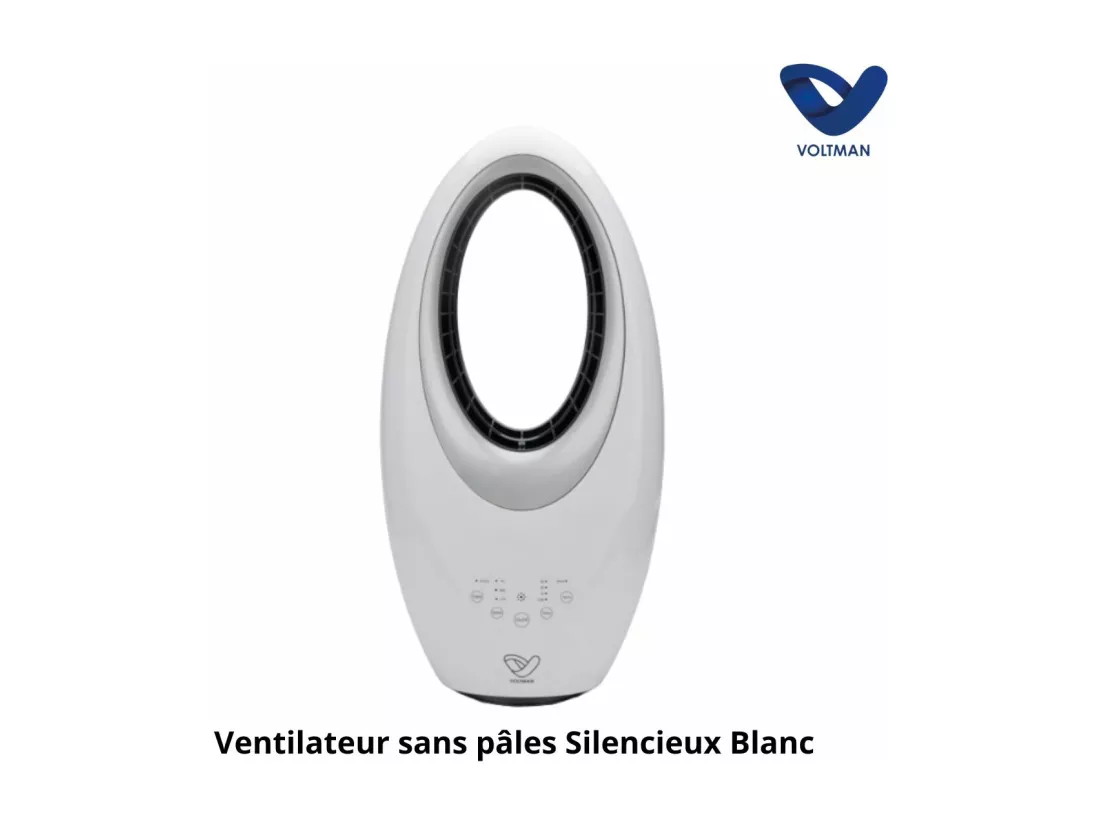 Ventilateur colonne Blanc silencieux et oscillant - 50W - Télécommande 3 vitesses - Voltman
