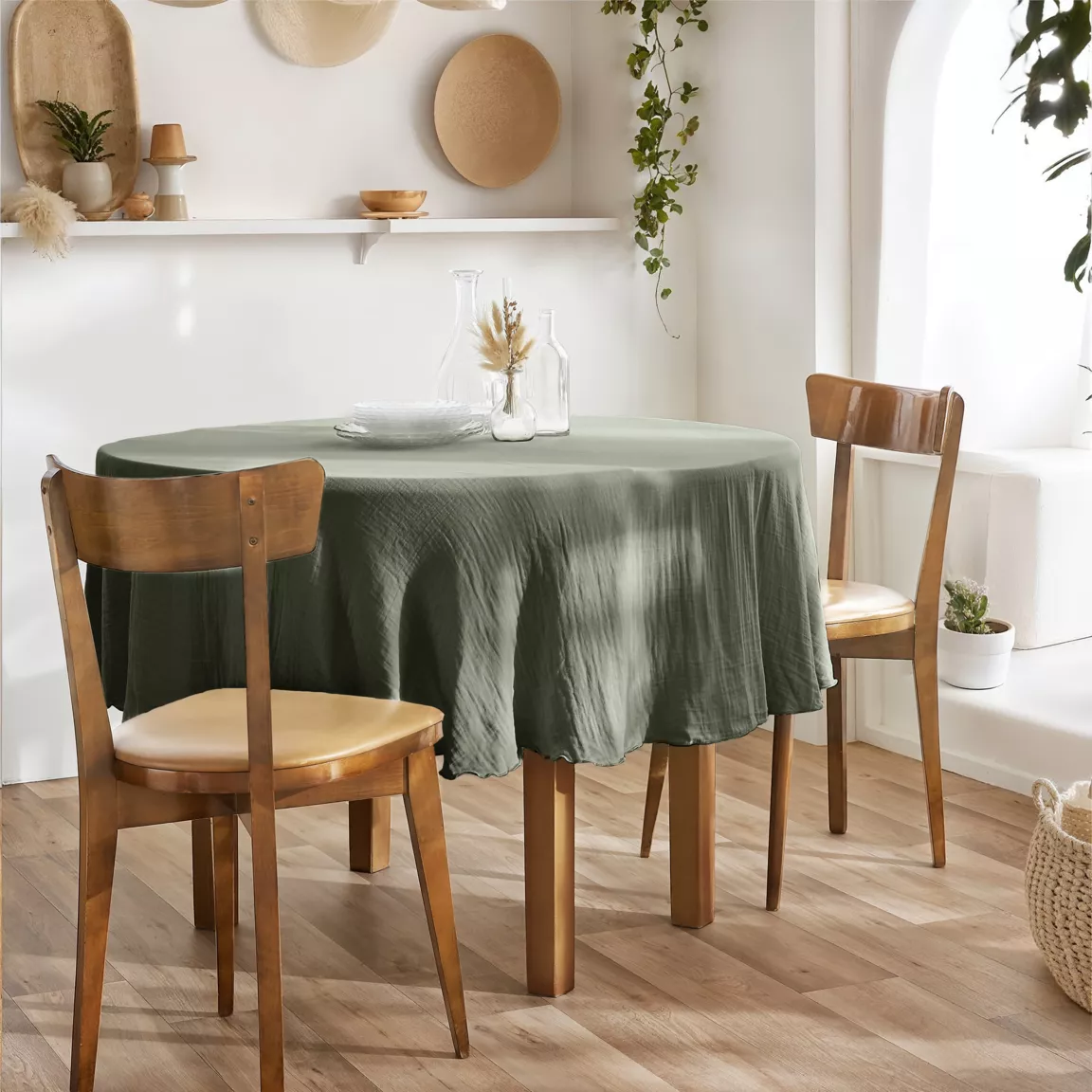 Nappe ronde gaze de coton (180 cm) Gaïa Vert romarin