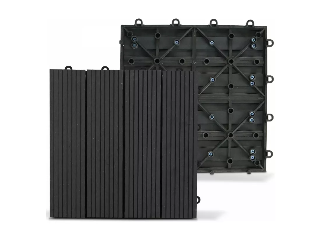 Lot de 48 dalles clipsables en bois composite gris