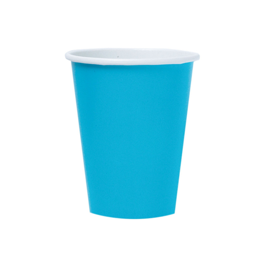 Lot de 8 gobelets jetables bleu turquoise 250 ml