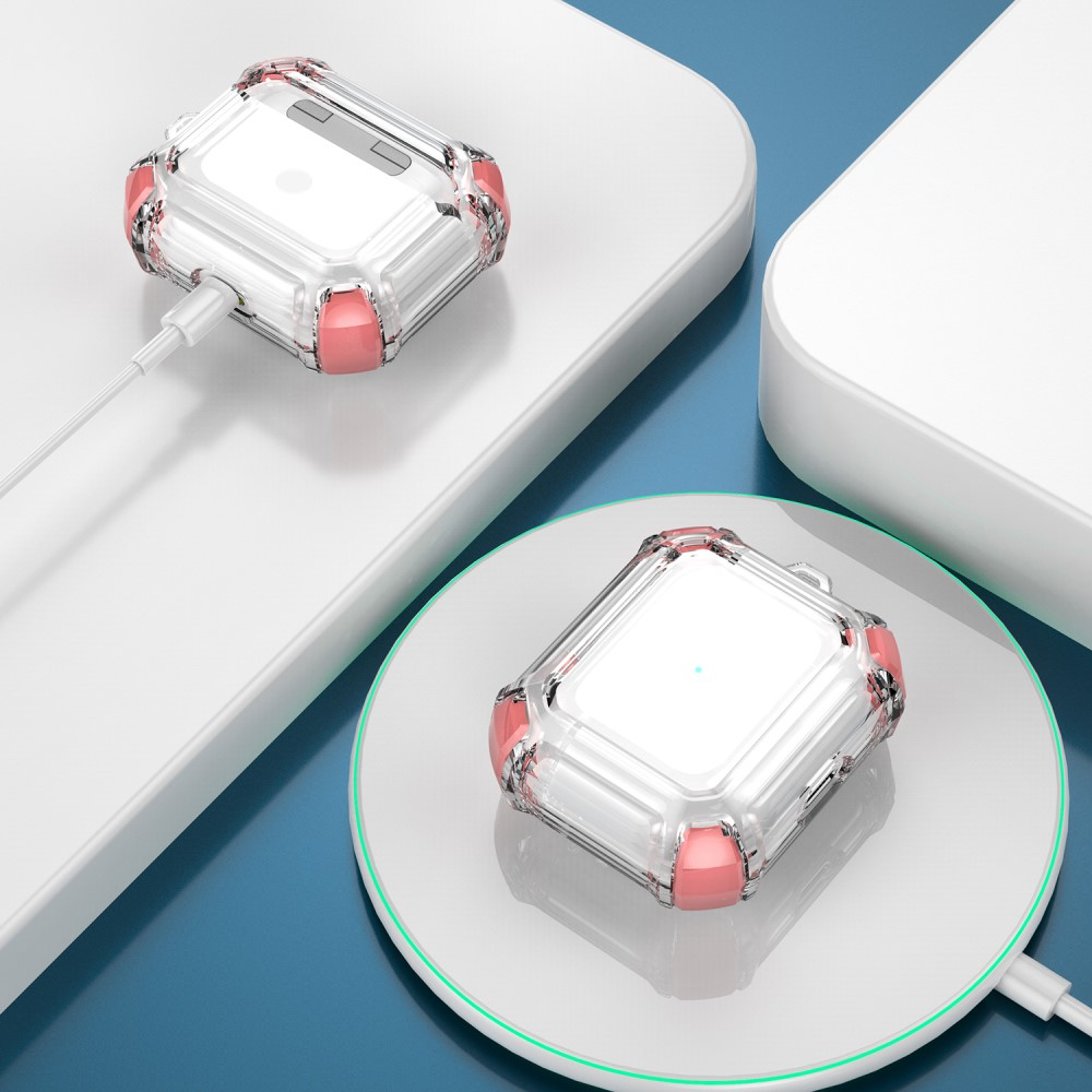 AirPods (3. Generation) Gummi Schutzhülle Air Cushion Fallschutz   Karabinerhaken - Rosa