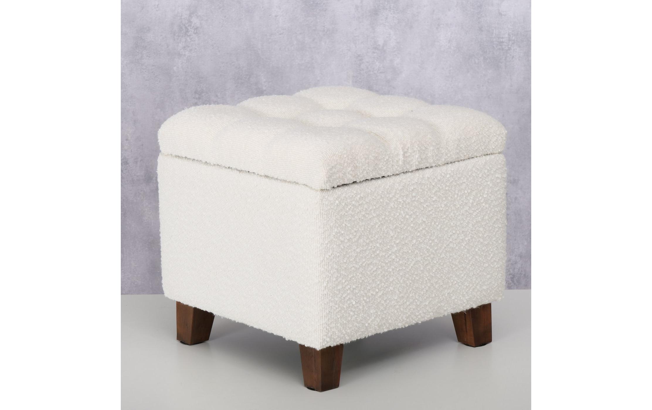 Hocker Palur MDF/Kiefer, CremeweissHandgewebter Sitzhocker
