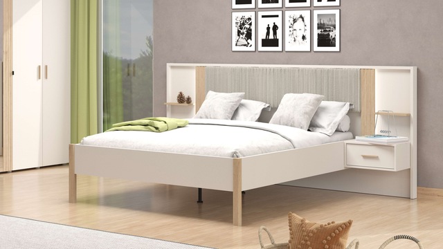 Home affaire Bett »Belfort Bettanlage, mit gepolstertem Kopfteil, weicher Cordstoff« Set, Bett und 2 Wandpaneele mit Nachtkommoden, 3 Stk. tlg. Liegefläche 160x200cm, FSC®-zertifizierter Holzwerkstoff