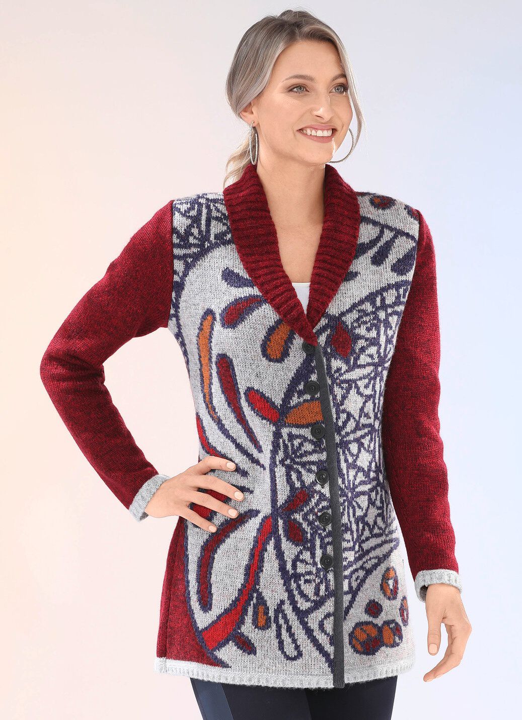 Strickjacke mit platziertem Jacquard-Dessin