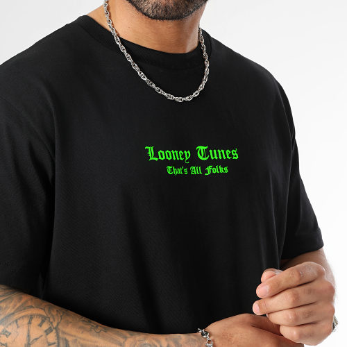 Tee Shirt Oversize Large Angry Taz Noir Vert Fluo