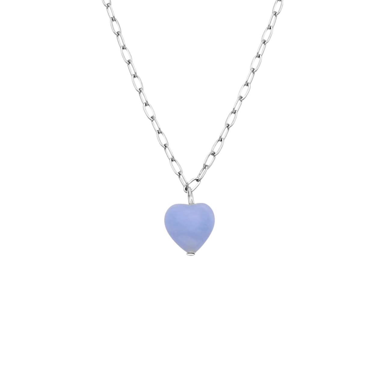 Stalen ketting met hart blauwe agaat