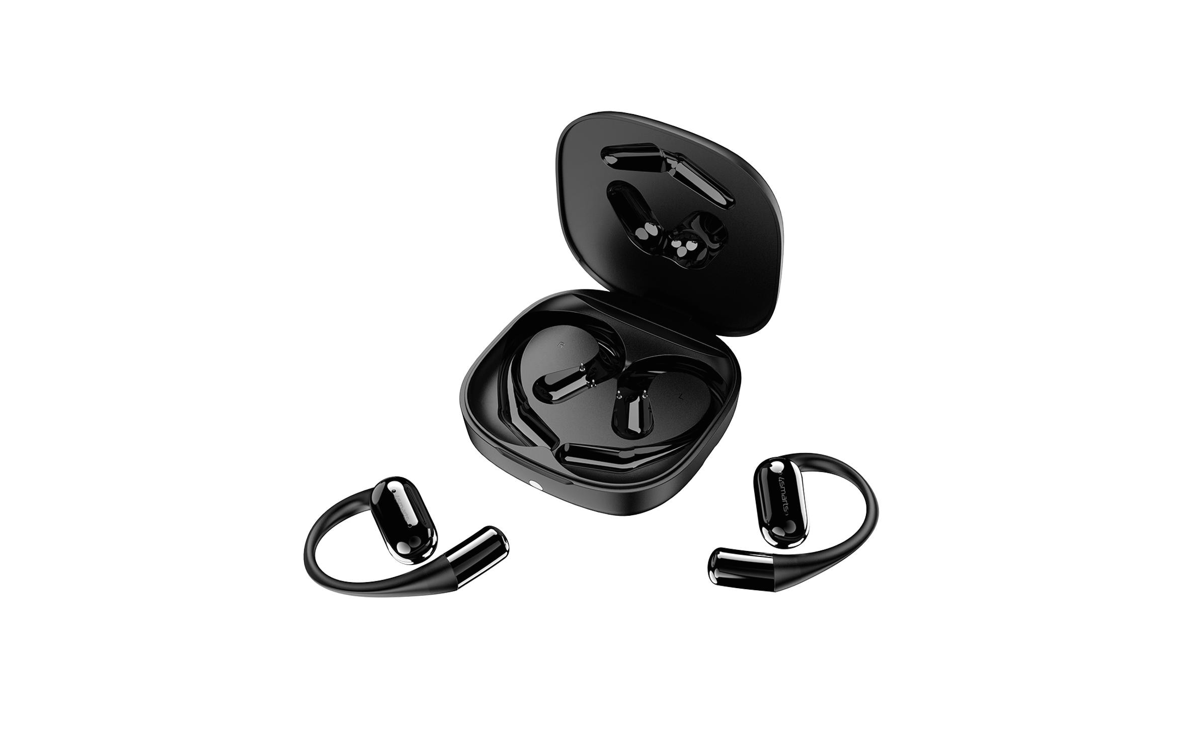 Open-Ear Bluetooth Kopfhörer SkyBuds AI Screen, SchwarzOffene, kabellose Bluetooth-Kopfhörer mit smarter Ladeschale