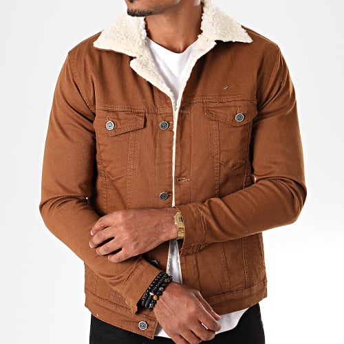 Veste Jean Super Slim Fit Col Mouton 5003 Marron Ecru
