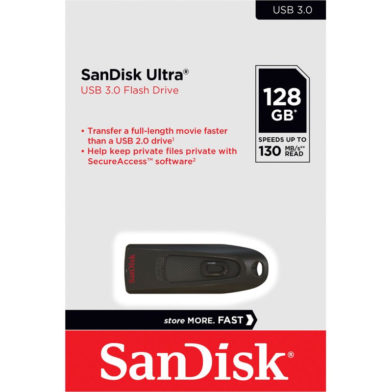 Sandisk clé USB Ultra 128 Go Usb 3.0 (Usb-A) Noir