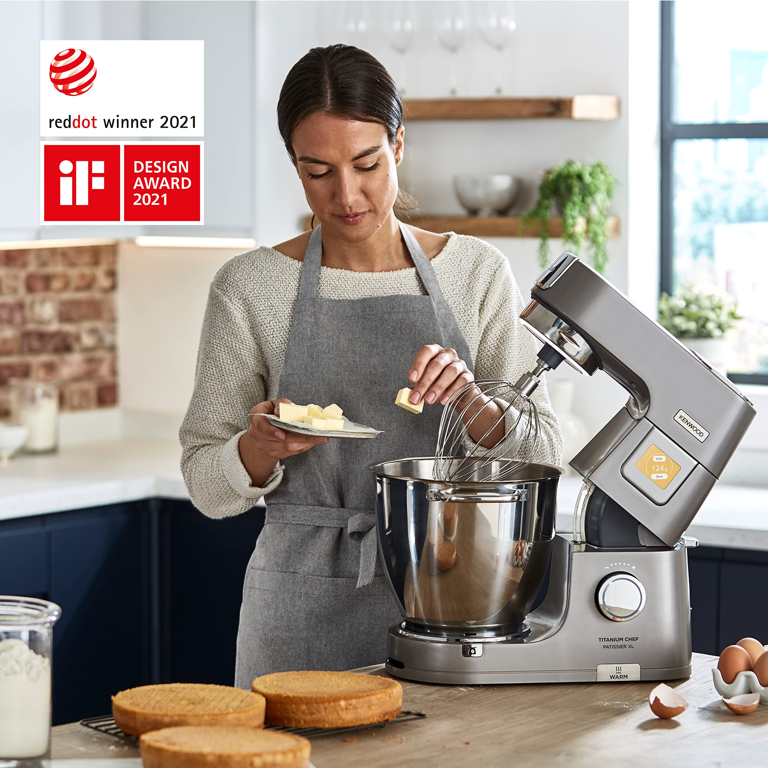 Kenwood Titanium Chef Patissier XL KWL90.034SI, Robot Patissier Balance Intégrée, Batteur K, Pétrin, Fouet, Batteur Souple, Deux Bols, Couvercle Anti-