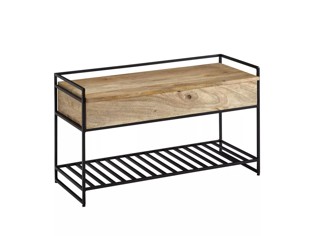 Banc avec Espace de Rangement 90 cm Bois Massif Banquette Couloir Métal