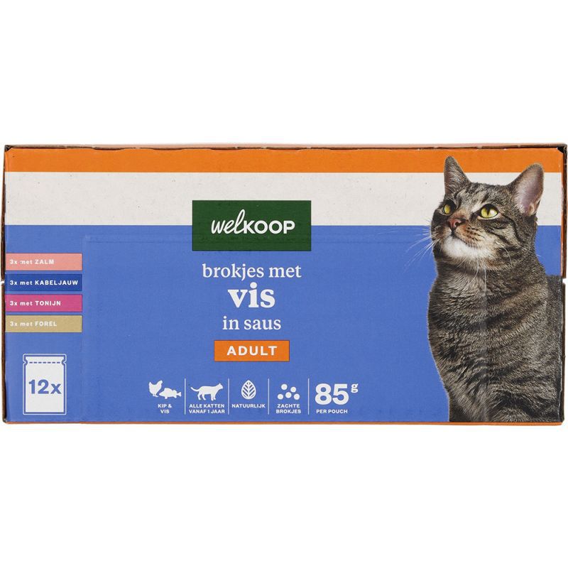 Welkoop Pouch Brokjes in Saus - Kattenvoer - 12x85 gram - 150 Gram - vis