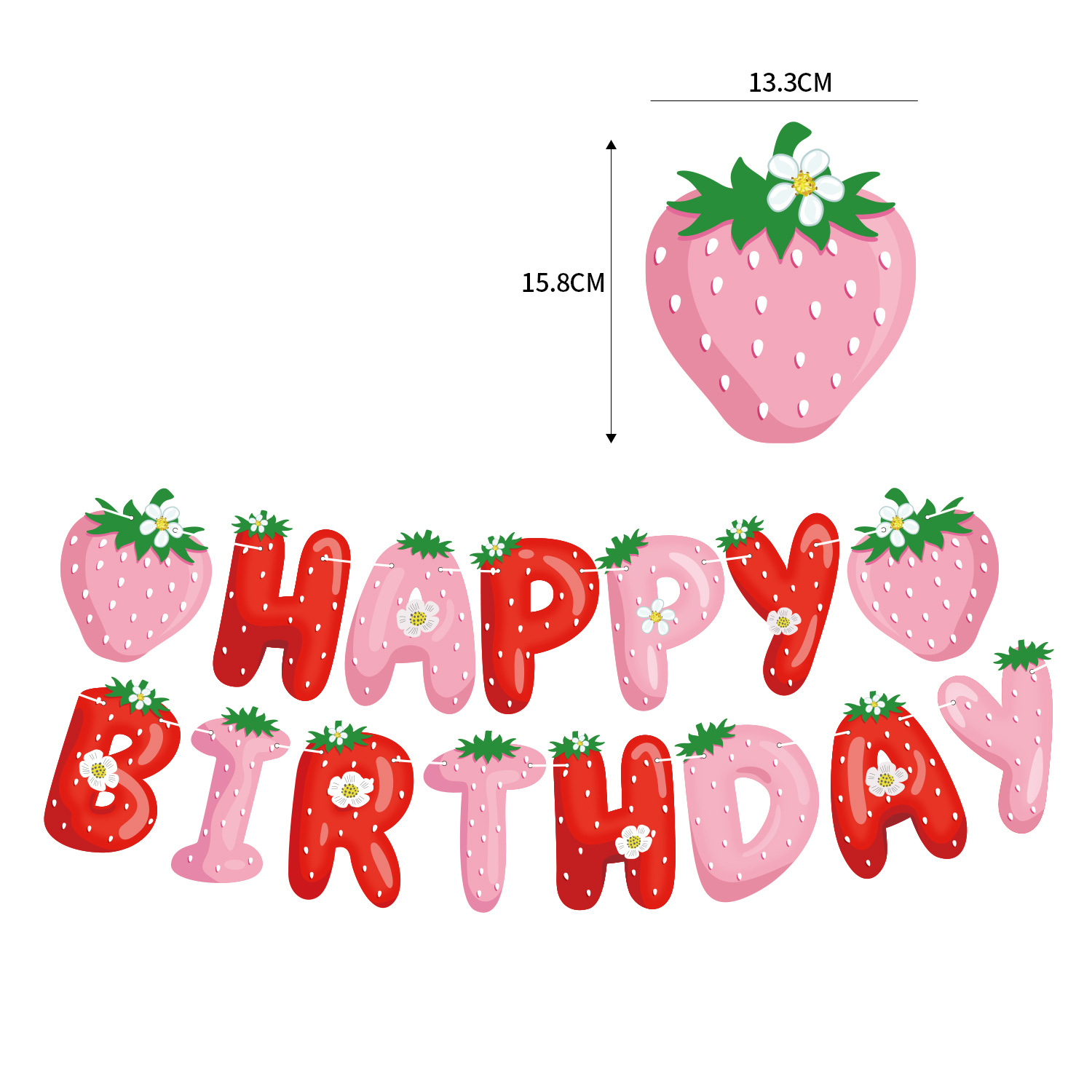 (2m) Happy Birthday Girlande Sommer Motto Party Geburtstags Dekoration - Erdbeeren