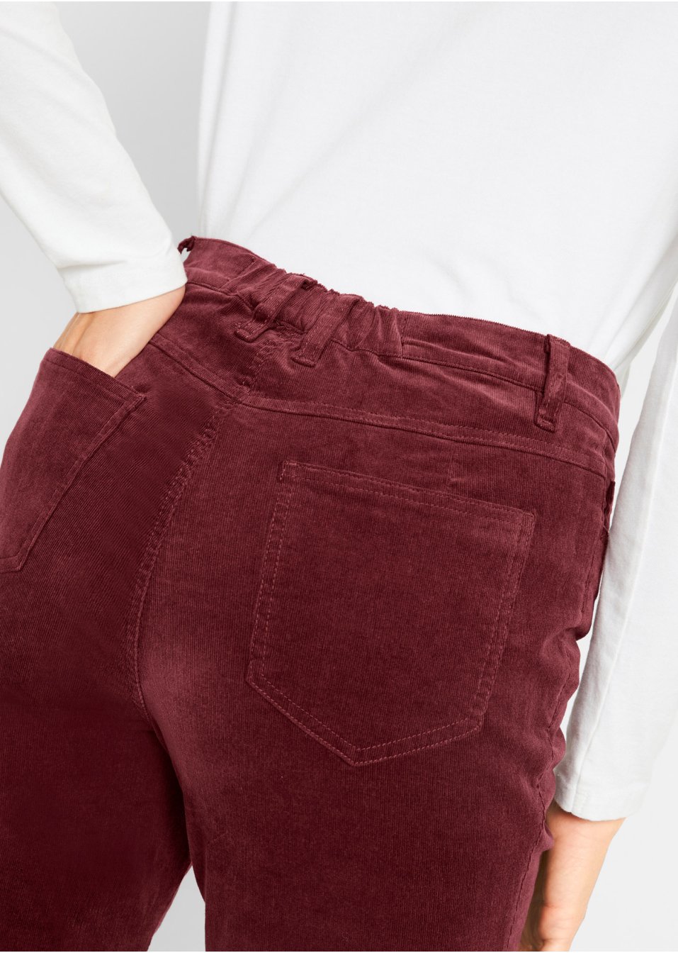 Pantalon évasé en velours côtelé extensible avec taille haute confortable