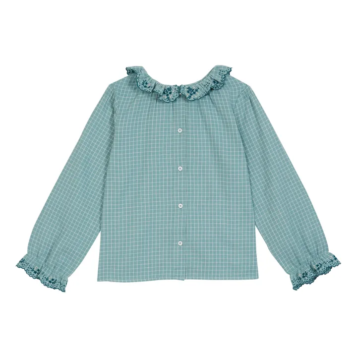 Emile et Ida Blouse Vichy Col Brodé Main | Bleu
