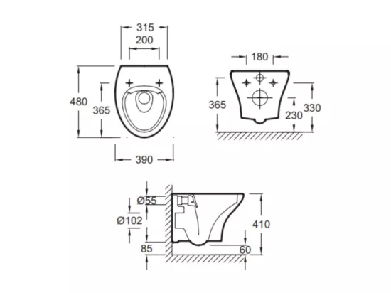Pack WC suspendu sans bride compact JACOB DELAFON Nouvelle vague+ bâti-support + plaque Blanc brillant