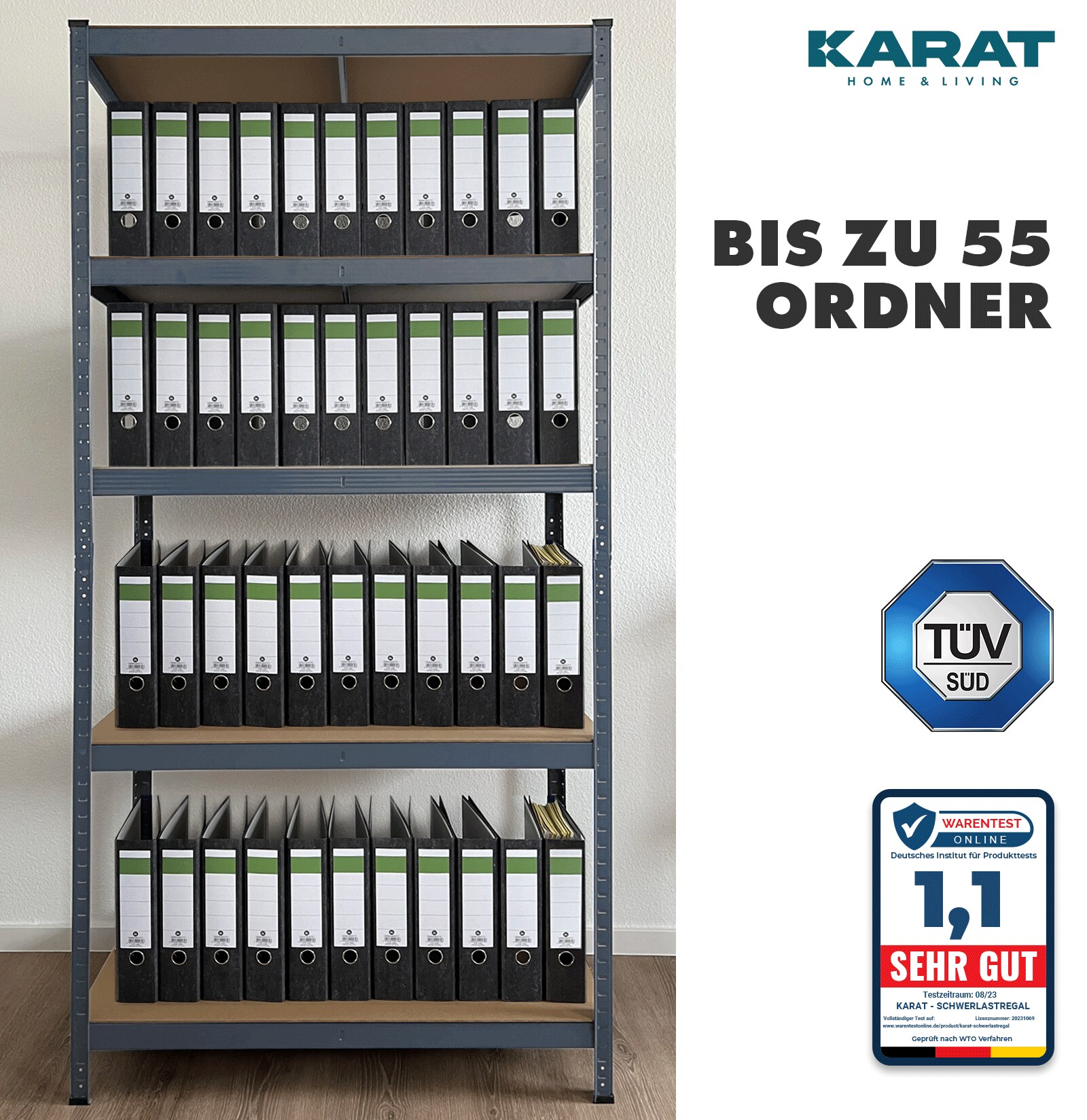 karatcommercial Schwerlastregal | Grau-Anthrazit | Höhe: 180 cm | Breite: 120 cm