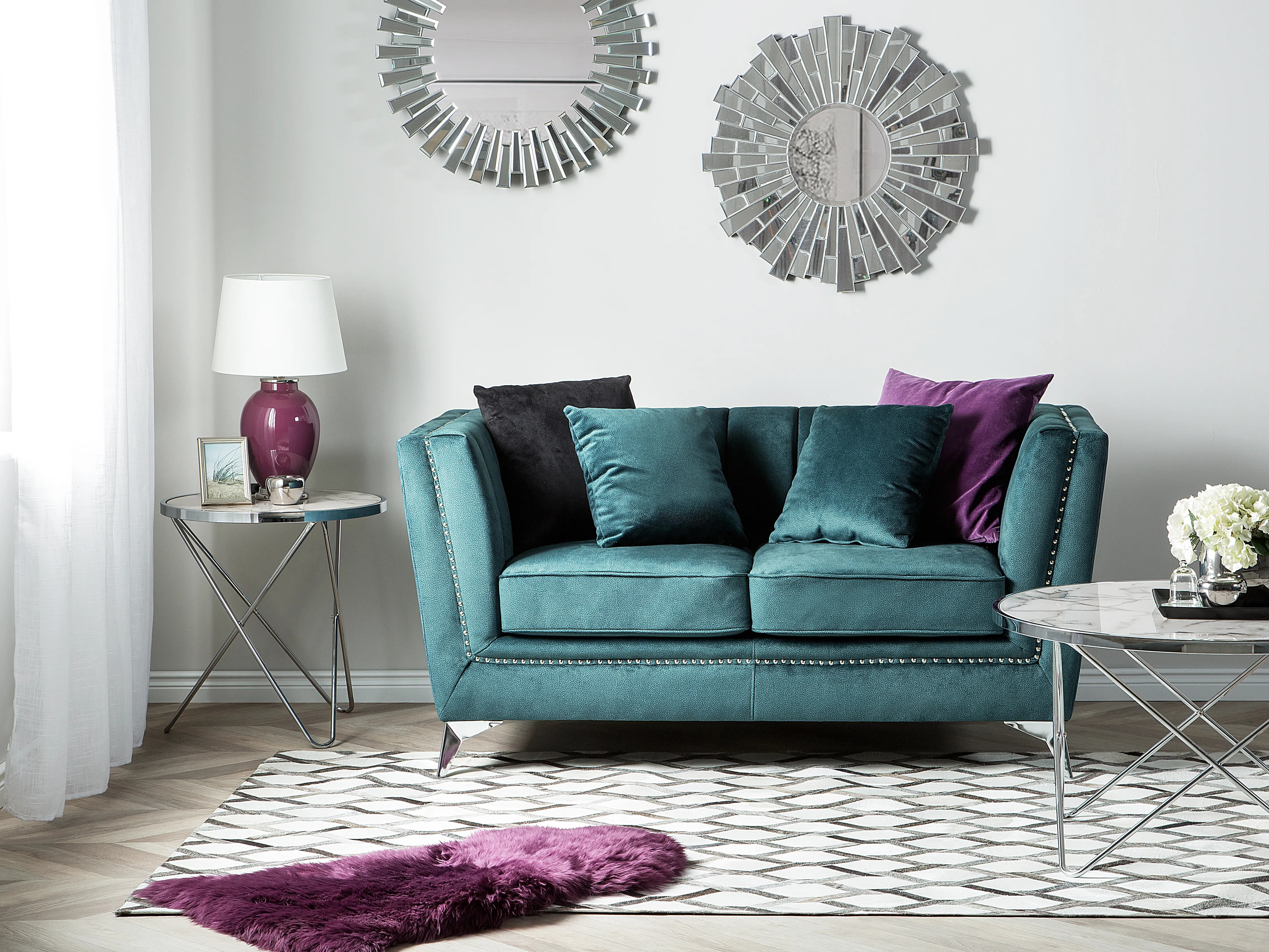 Bank 2-zits GAULA Fluweel Groenblauw