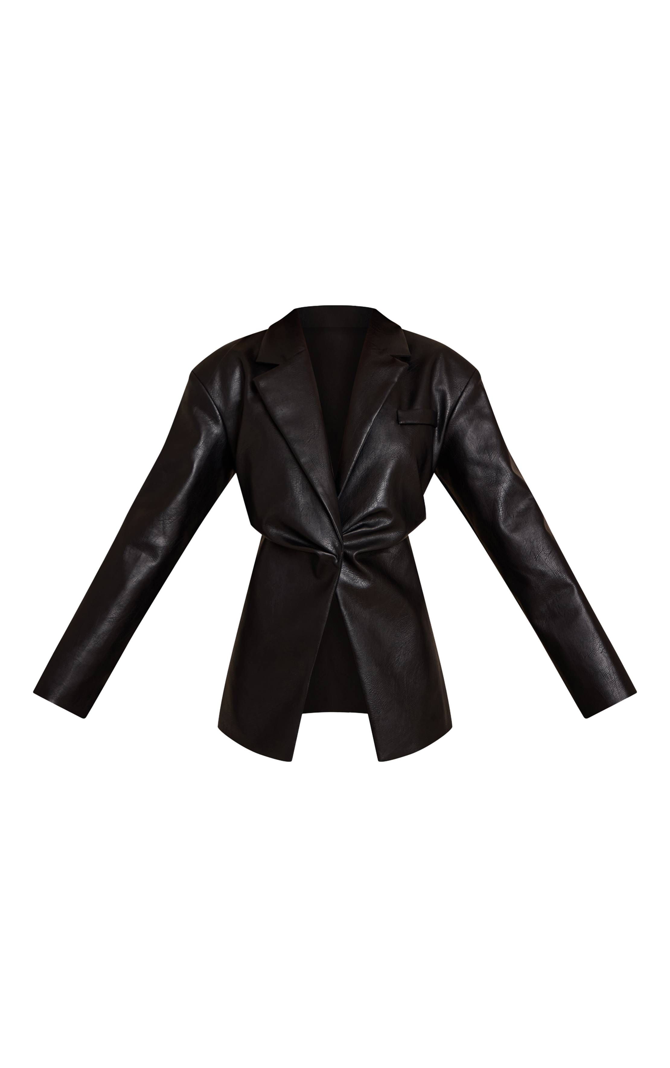 Noir Blazer Cintré En Synthétiquecuir