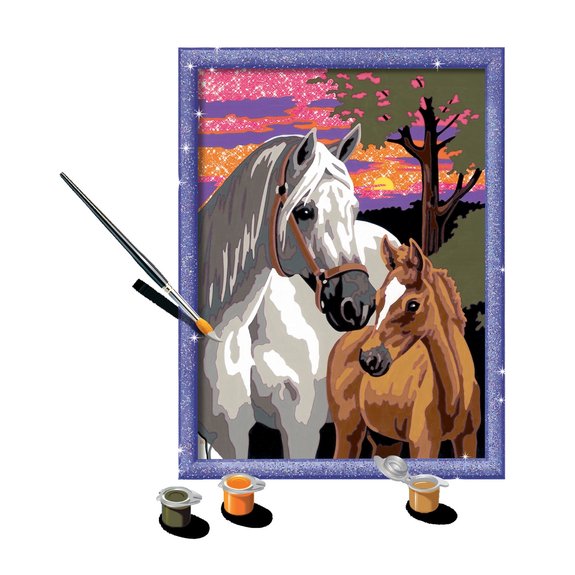 Tableau à peindre Numéro d'art - Chevaux au coucher du soleil