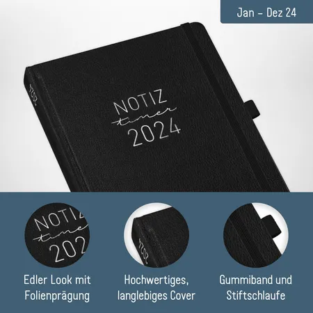 Häfft Verlag Wochen-Notiz-Timer Classic schwarz, A5, 2024