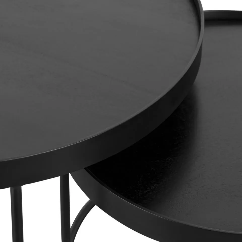 QUVIO Salontafel Sara - Set van 2 - FSC® mangohout - Metaal - Zwart