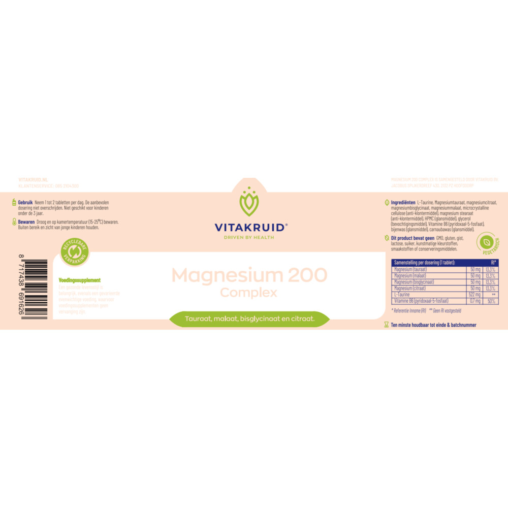 2x Vitakruid Magnesium 200 Complex 180 tabletten