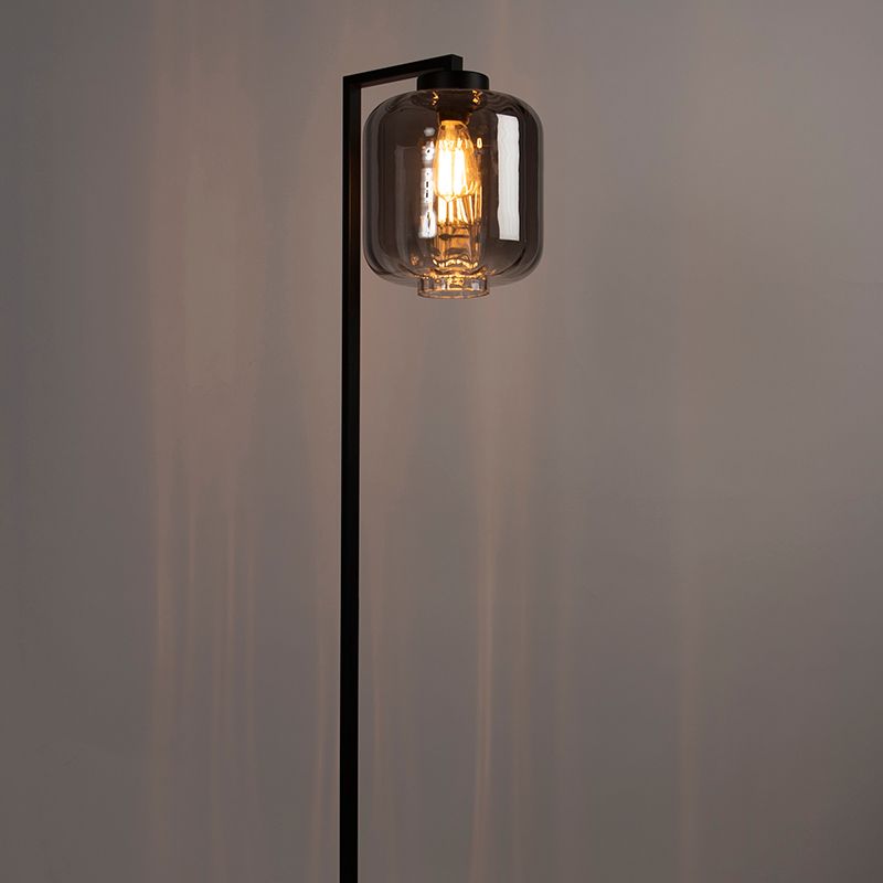 Design vloerlamp zwart met smoke glas - Qara Down