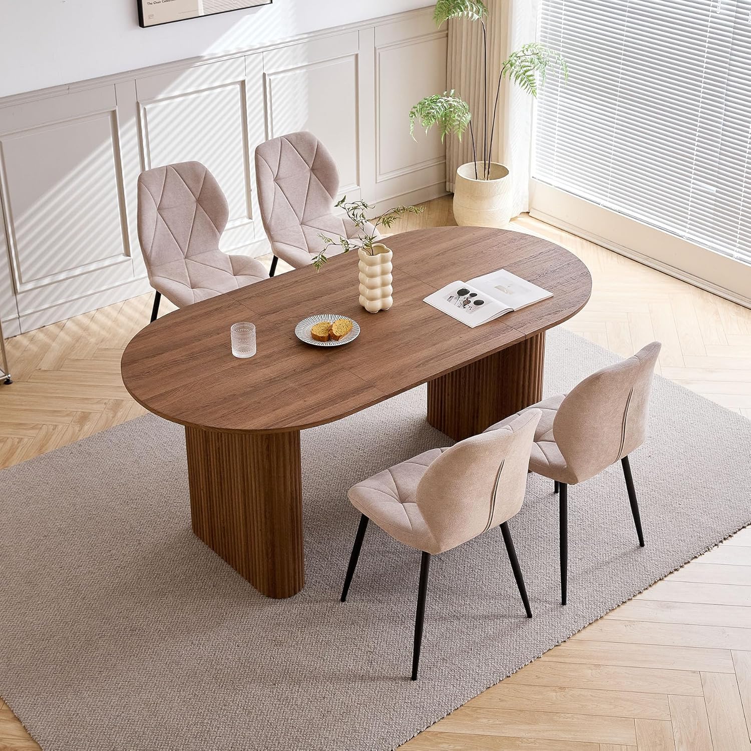 180 cm Ovale Esstisch für 6-8 Personen – Moderner Farmhouse-Tisch mit Holzmaserung-Oberfläche & Stabilen Elliptischen Tischbeinen für Küche, Esszimmer, Konferenzraum (Dunkelbraun)