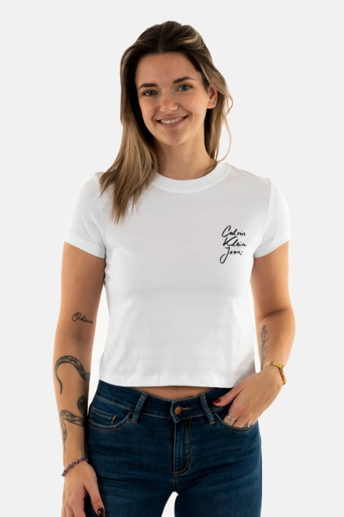 Tee shirt calvin klein jeans script institutional yaf bright white