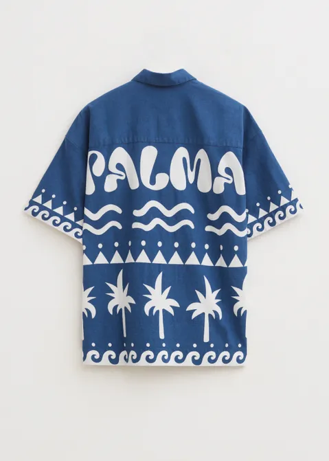 Korte mouwen blouse met print blauw (INDIGO)