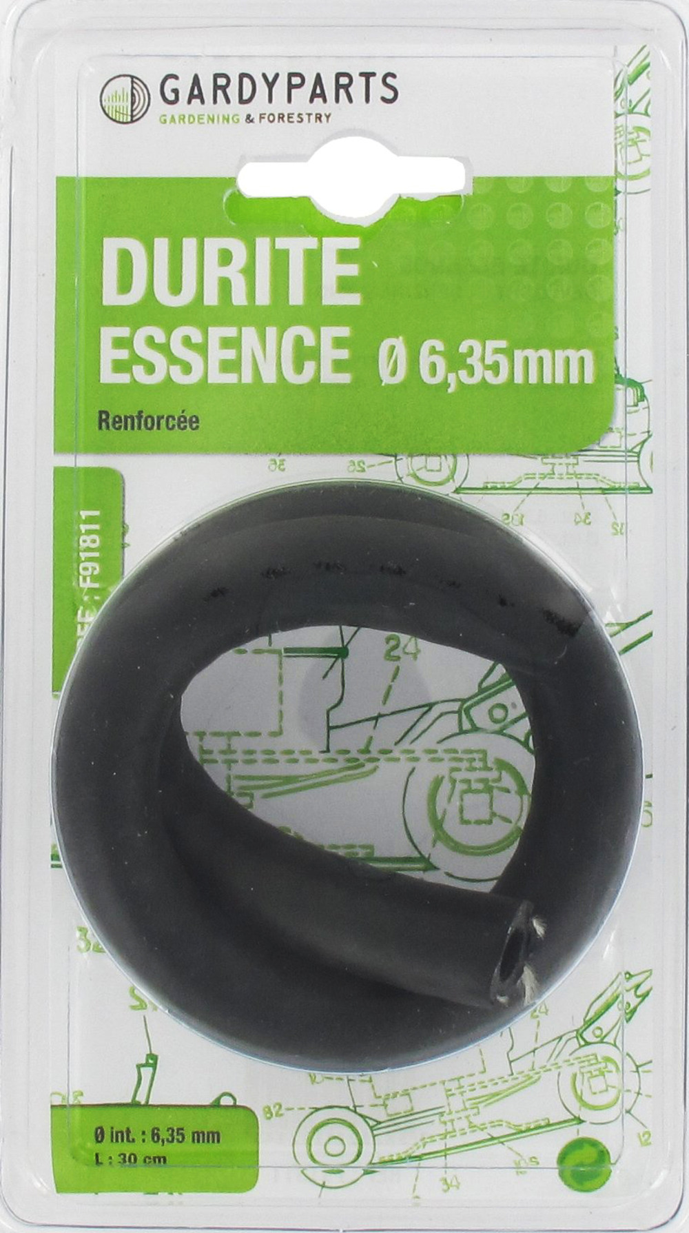 Durite tressée renforcée, l: 30cm, ø: ext: 12,7mm, ø int: 6,35mm. (sous coque).