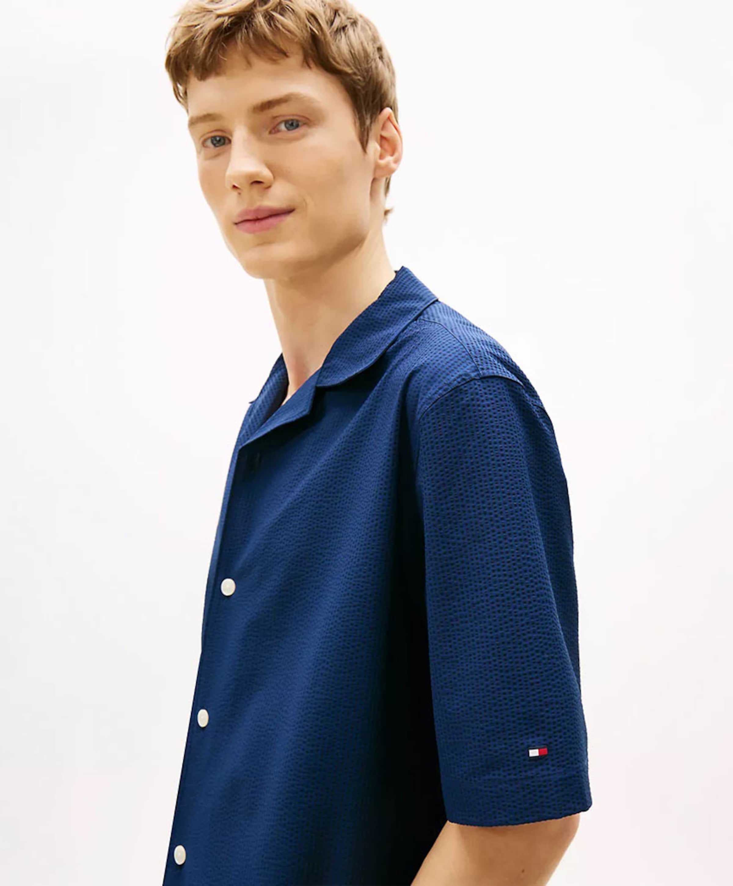 Tommy Hilfiger Heren overhemd korte mouw blauw