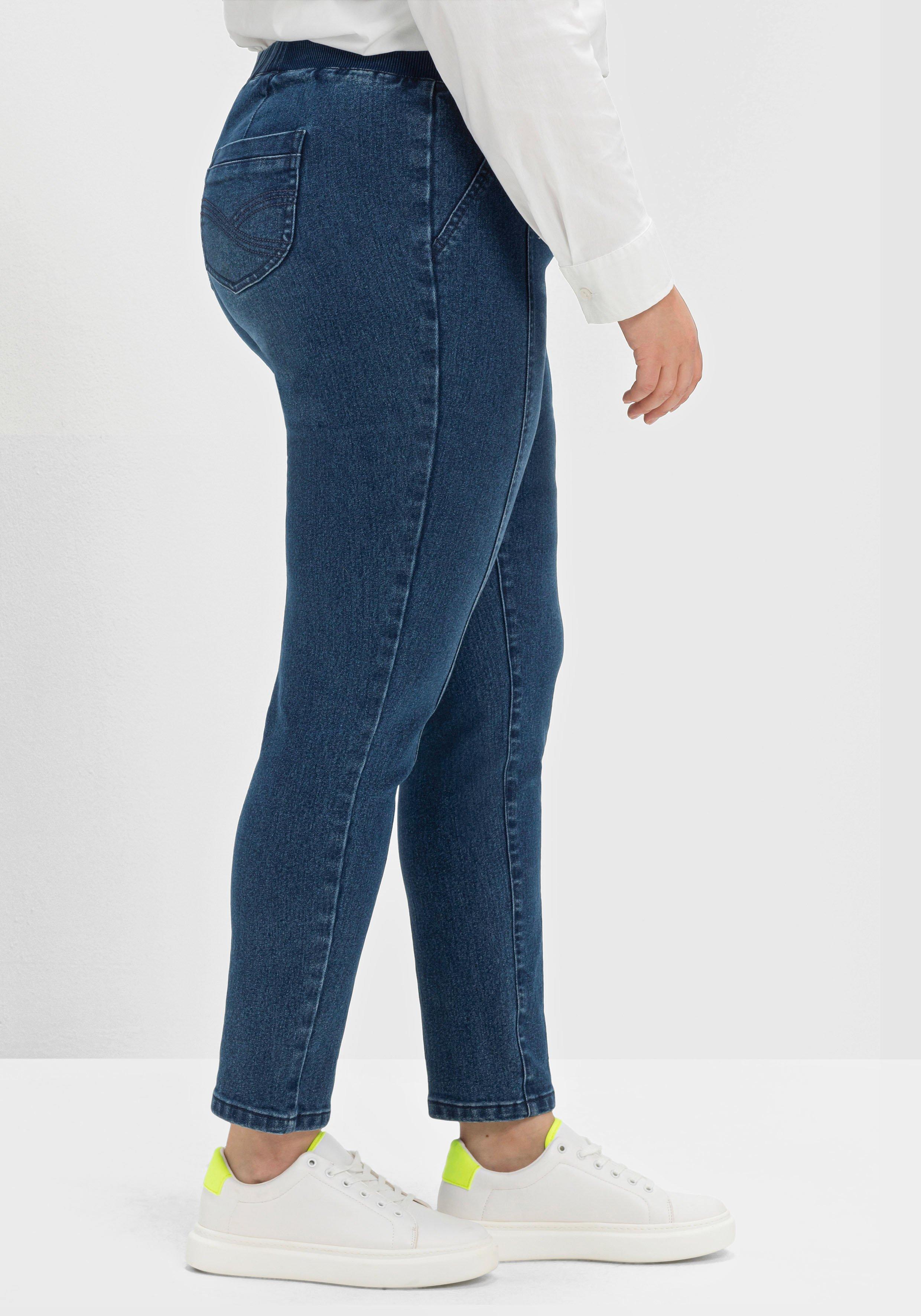 Schmale Jeans mit Gummibund und Teilungsnähten