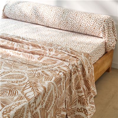 Linge de lit gaze de coton motif feuilles
