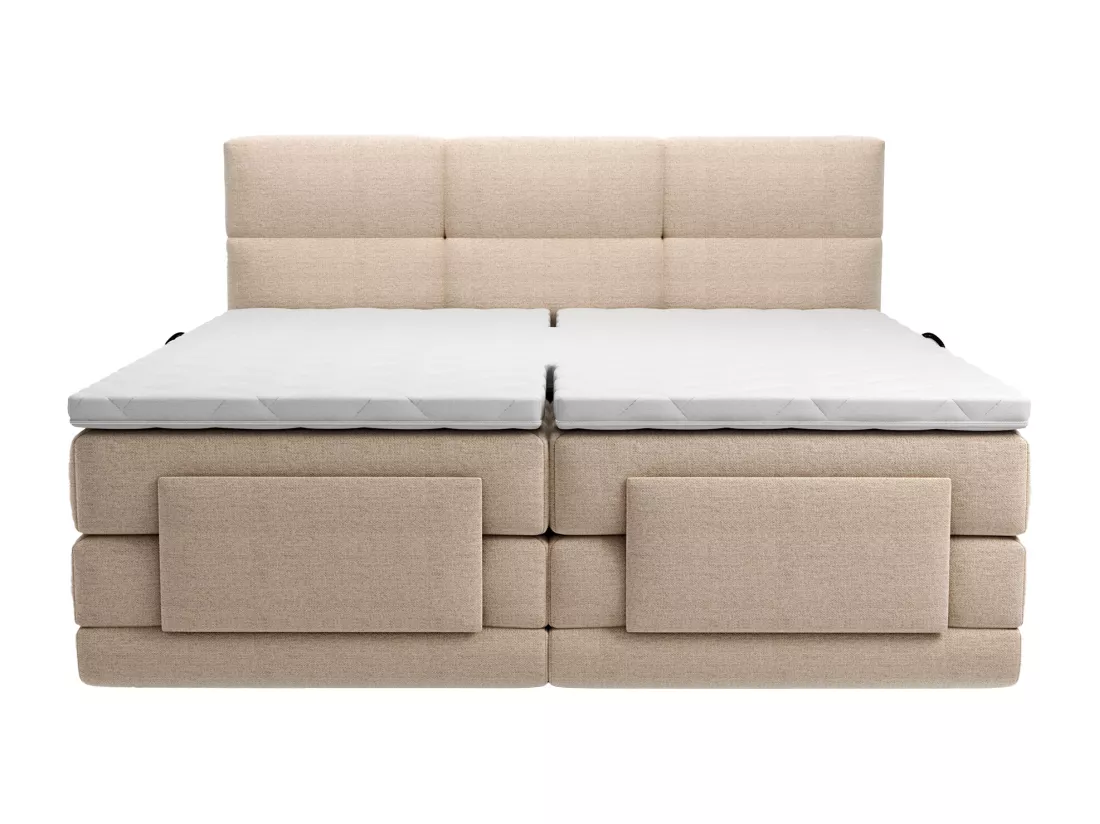 Ensemble complet boxspring tête de lit capitonnée + sommiers relaxation électrique + matelas + surmatelas - 2 x 90 x 200 cm - Tissu - Beige - LODI de PALACIO