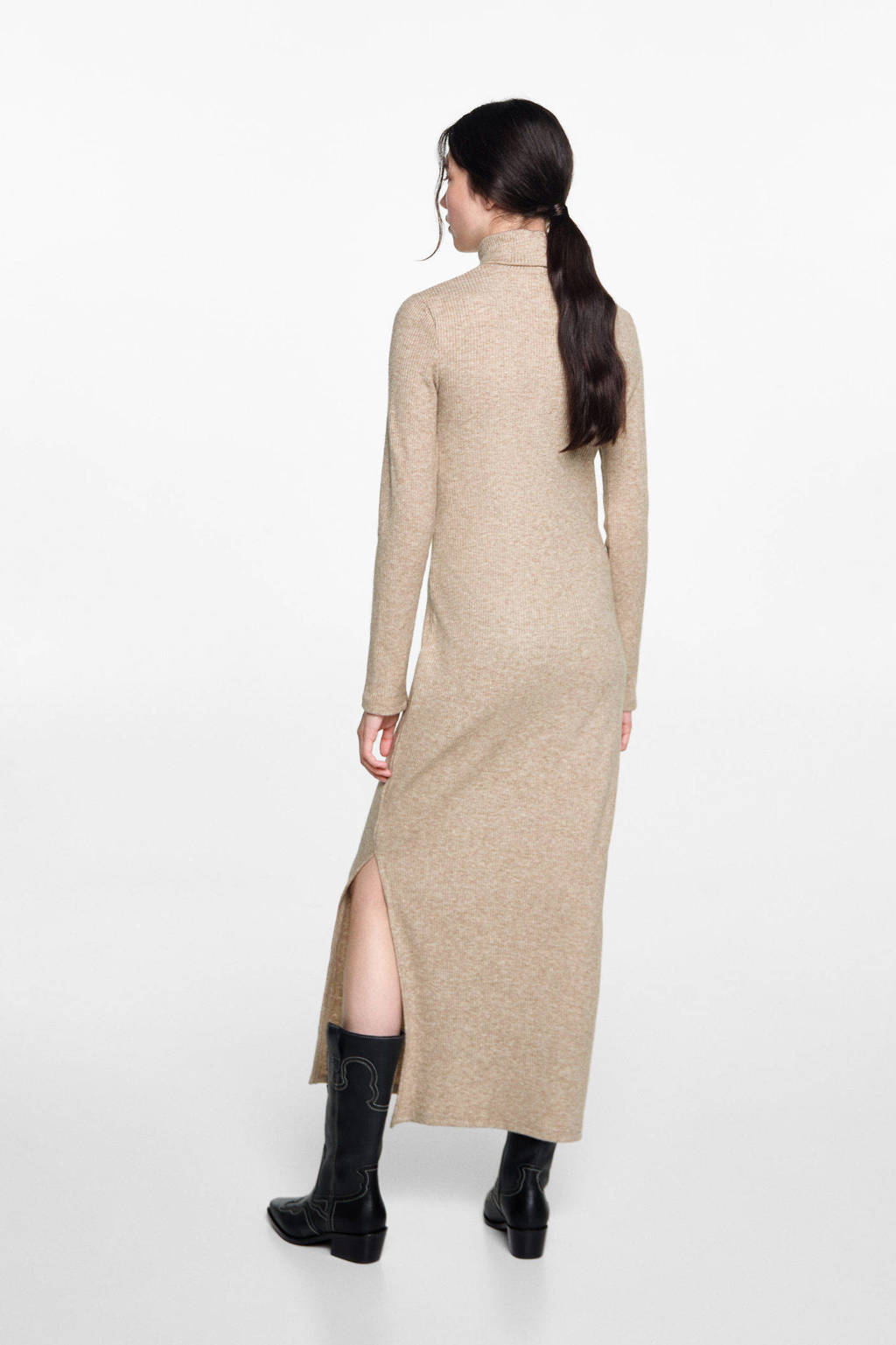 MANGO TEEN ribgebreide maxi jurk pastelbruin