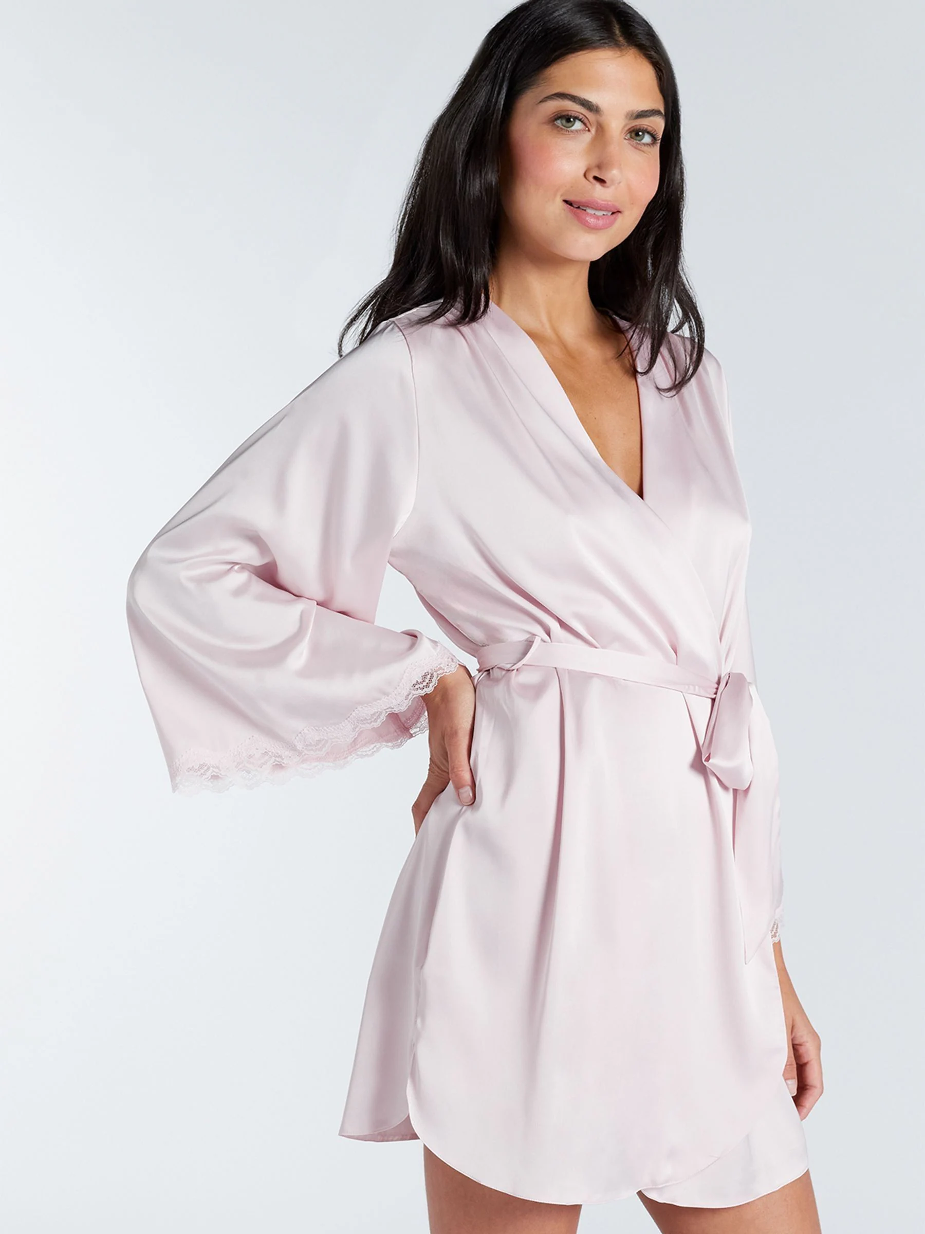 Roze - Boux Avenue Kaya Lace Trim Satin Robe